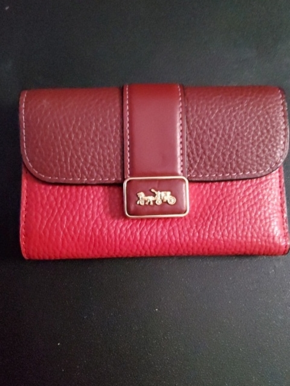 COACH Leather Two-Tone Red and Brown Women's Wallet